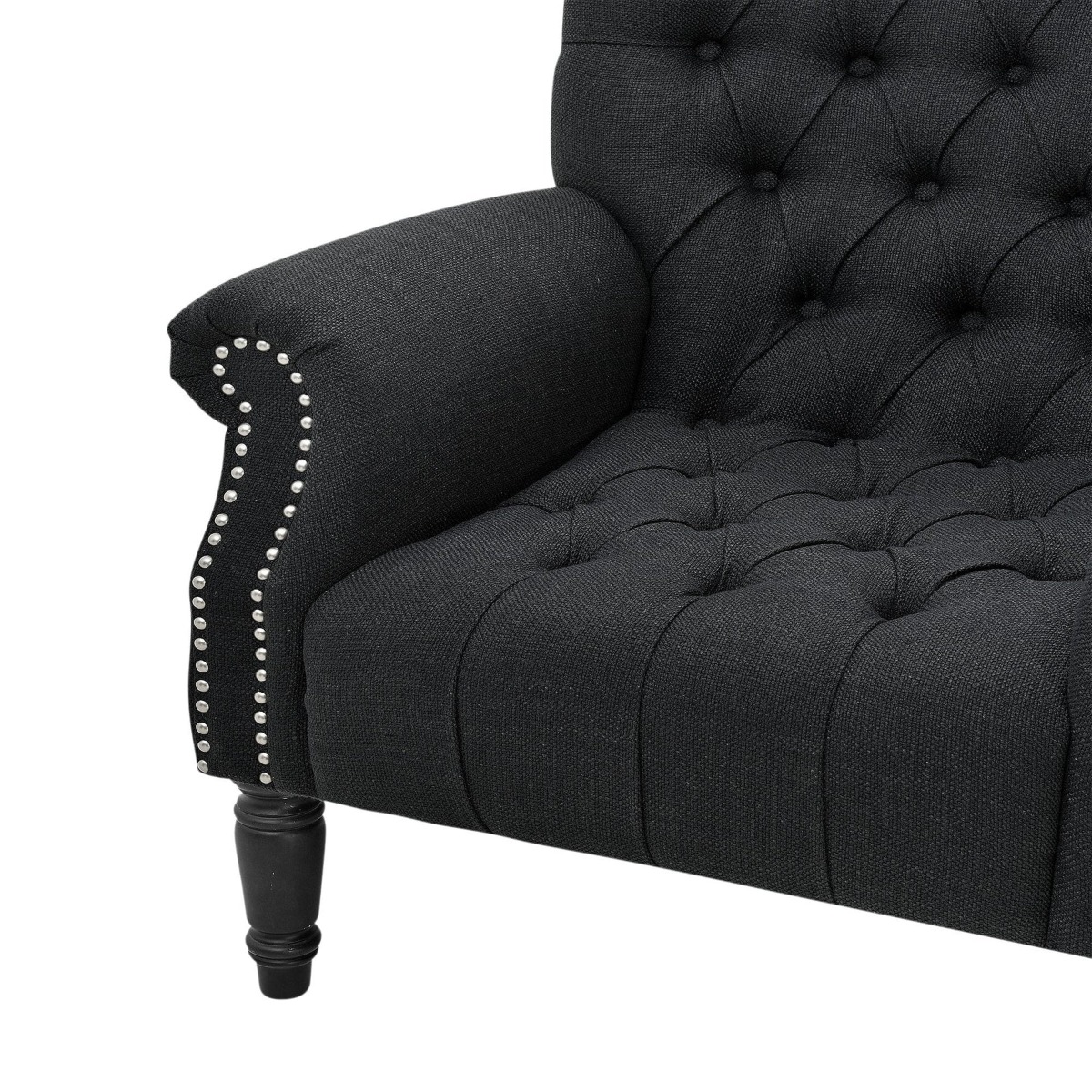 Maurice Charcoal Linen Blend Hamptons Buttoned Armchair W/Studs, W 83cm D 86cm H 95cm (RRP $1199) - Image 4