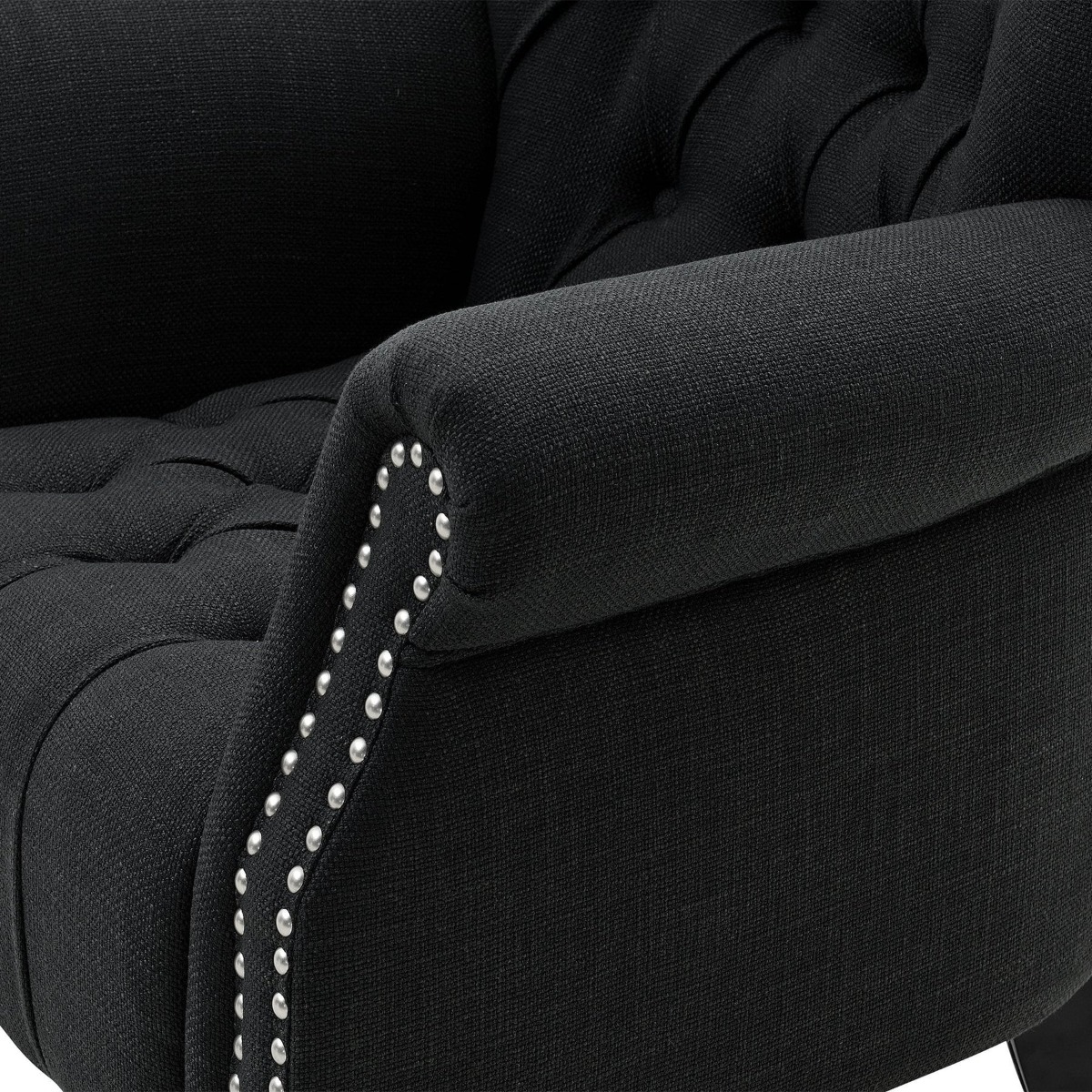 Maurice Charcoal Linen Blend Hamptons Buttoned Armchair W/Studs, W 83cm D 86cm H 95cm (RRP $1199) - Image 6