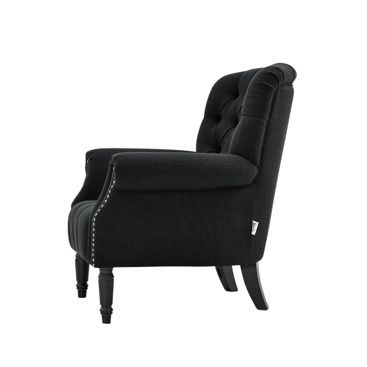 Maurice Charcoal Linen Blend Hamptons Buttoned Armchair W/Studs, W 83cm D 86cm H 95cm (RRP $1199) - Image 8