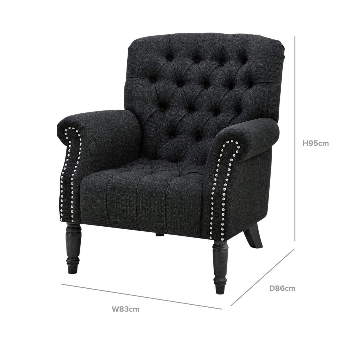 Maurice Charcoal Linen Blend Hamptons Buttoned Armchair W/Studs, W 83cm D 86cm H 95cm (RRP $1199) - Image 9