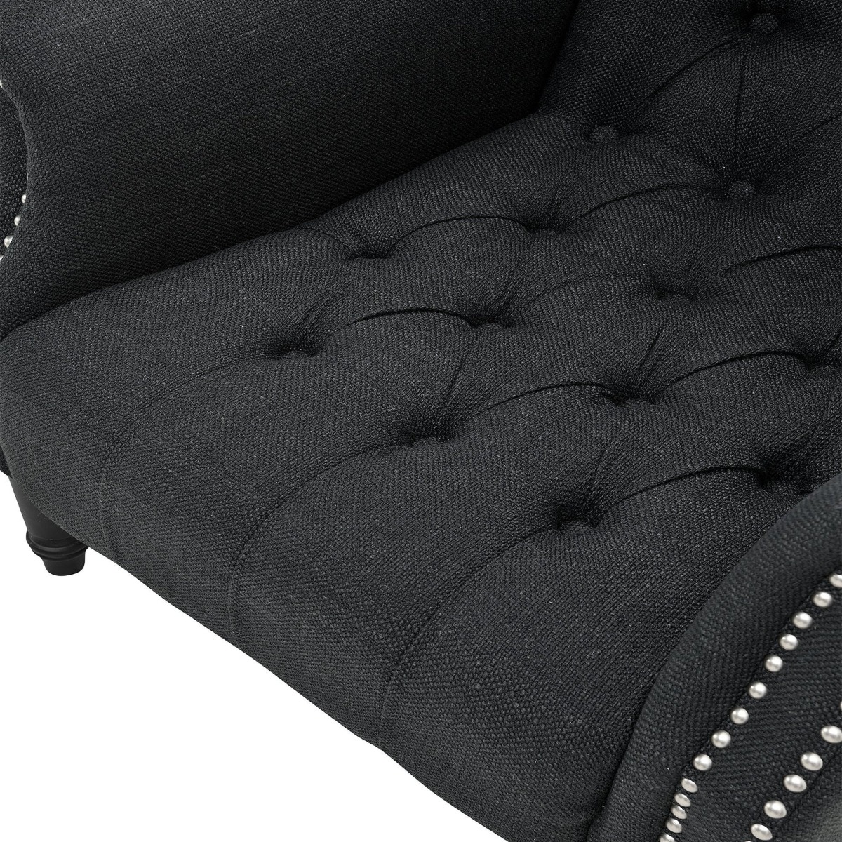 Maurice Charcoal Linen Blend Hamptons Buttoned Armchair W/Studs, W 83cm D 86cm H 95cm (RRP $1199) - Image 10