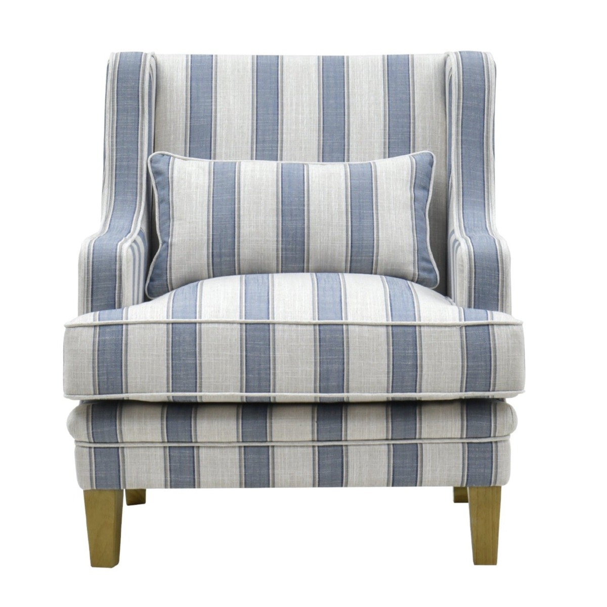 Bondi Hamptons Armchair Blue Sky Stripe, W 92cm D 85cm H 94cm (RRP $1499)