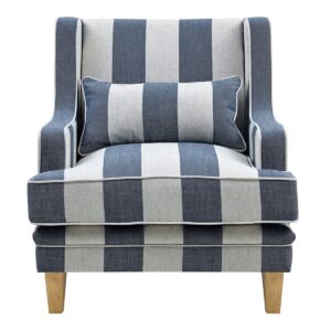 Bondi Hamptons Armchair Denim / Cream, W 92cm D 85cm H 94cm (RRP $1499)