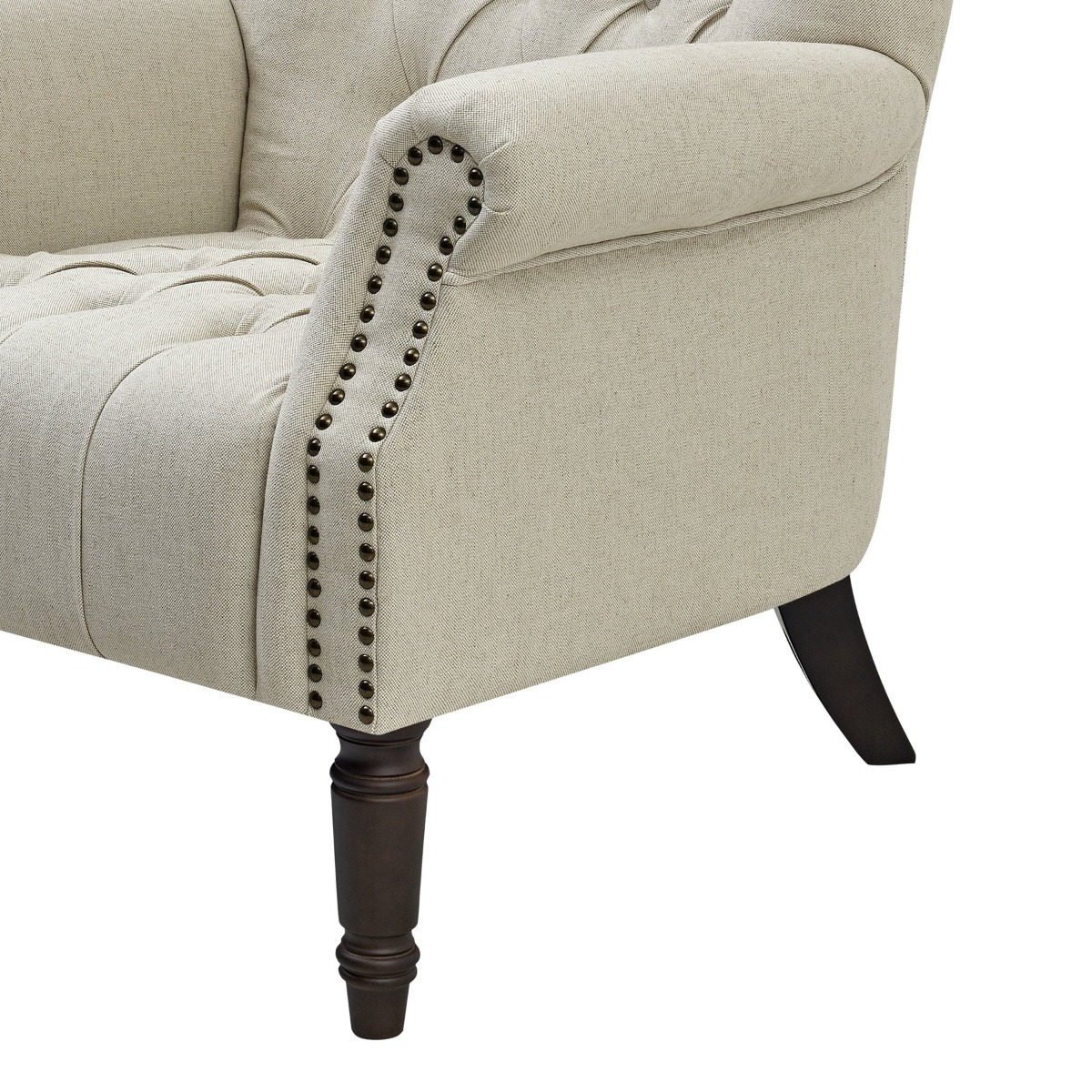 Maurice Natural Linen Blend Hamptons Buttoned Armchair W/Studs Dark Legs, W 83cm D 86cm H 95cm (RRP $1199) - Image 5
