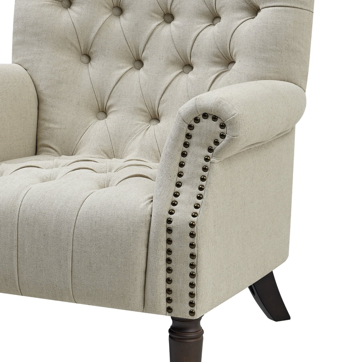 Maurice Natural Linen Blend Hamptons Buttoned Armchair W/Studs Dark Legs, W 83cm D 86cm H 95cm (RRP $1199) - Image 6