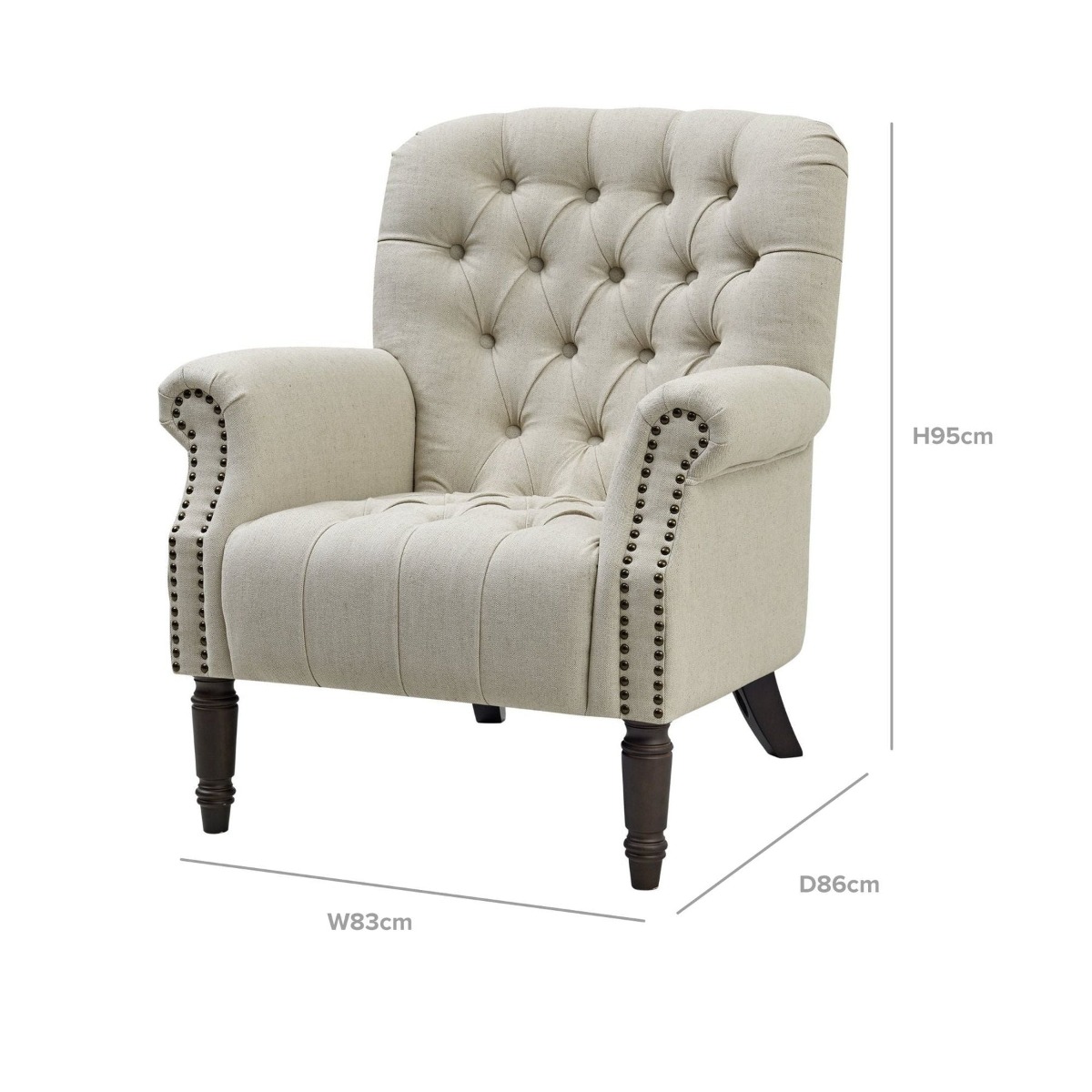 Maurice Natural Linen Blend Hamptons Buttoned Armchair W/Studs Dark Legs, W 83cm D 86cm H 95cm (RRP $1199) - Image 9