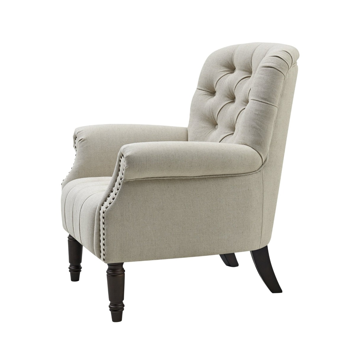 Maurice Natural Linen Blend Hamptons Buttoned Armchair W/Studs Dark Legs, W 83cm D 86cm H 95cm (RRP $1199) - Image 10
