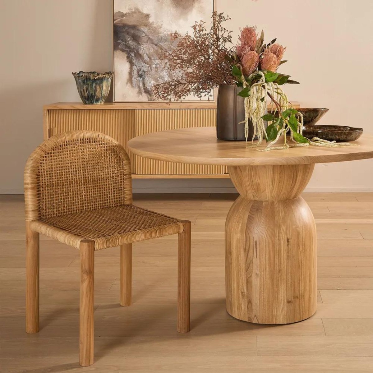 Olive Round Pedestal Dining Table Natural, W 120cm x D 120cm x H 80cm (RRP $2499) - Image 2