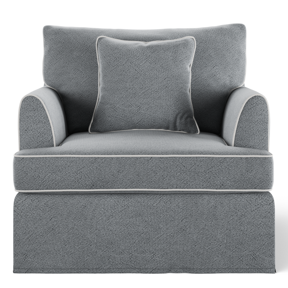 Byron Hamptons Armchair Grey with White Piping, W 99cm D 96cm H 78cm (RRP $1859)