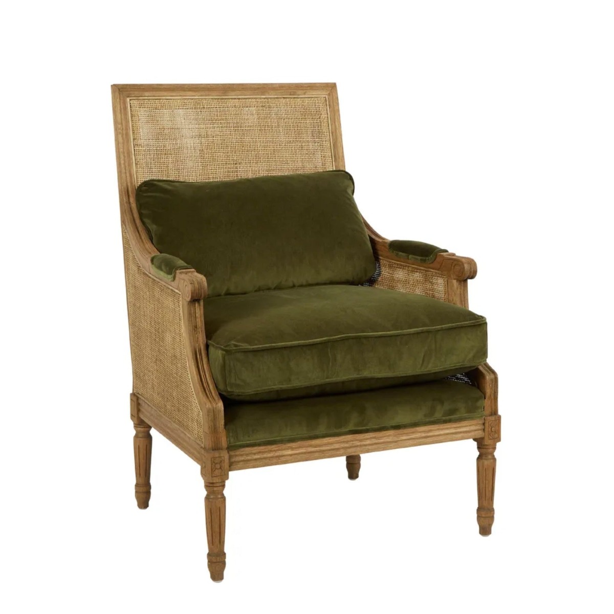Hicks Cane Armchair Natural with Olive Green Cushions, W 86cm D 63cm H 95cm (RRP $1999) - Image 2