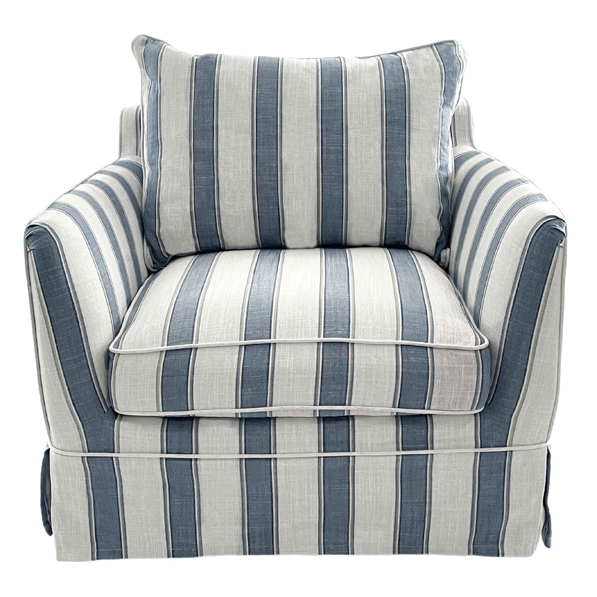 Noosa Hamptons Armchair Blue Sky Stripe, W 91cm D 90cm H 80cm (RRP $1699)