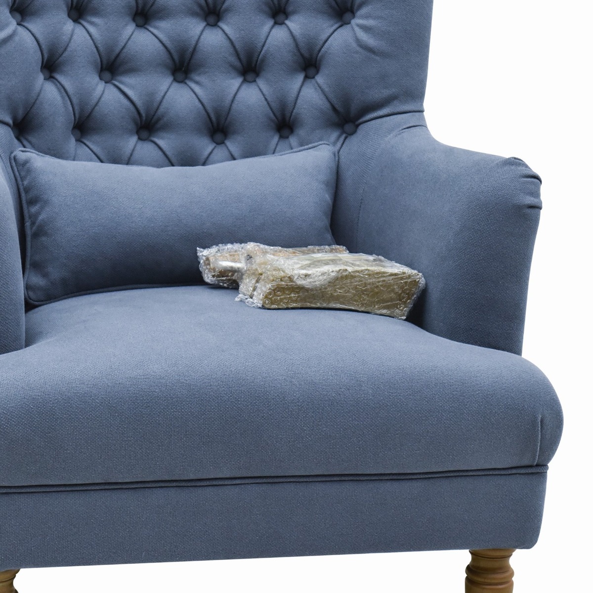 Bayside Hamptons Buttoned Armchair Linen Blend Navy, 78cm x 87cm x 109cm (RRP $1465) - Image 10