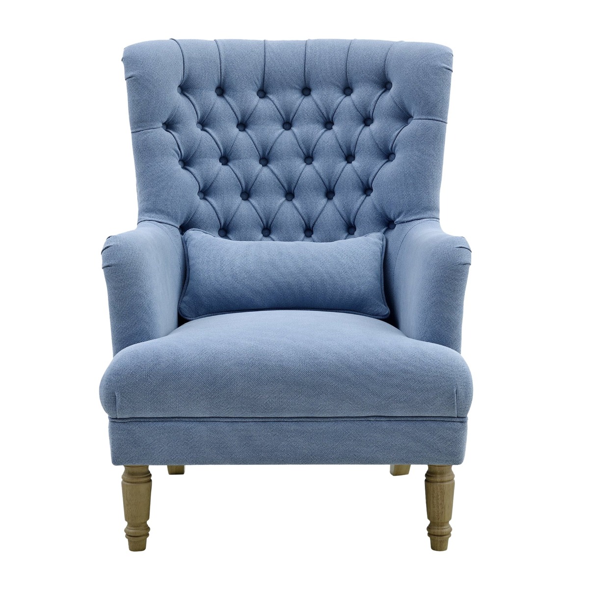 Bayside Hamptons Buttoned Armchair Linen Blend Slate Blue, 78cm x 87cm x 109cm (RRP $1465)
