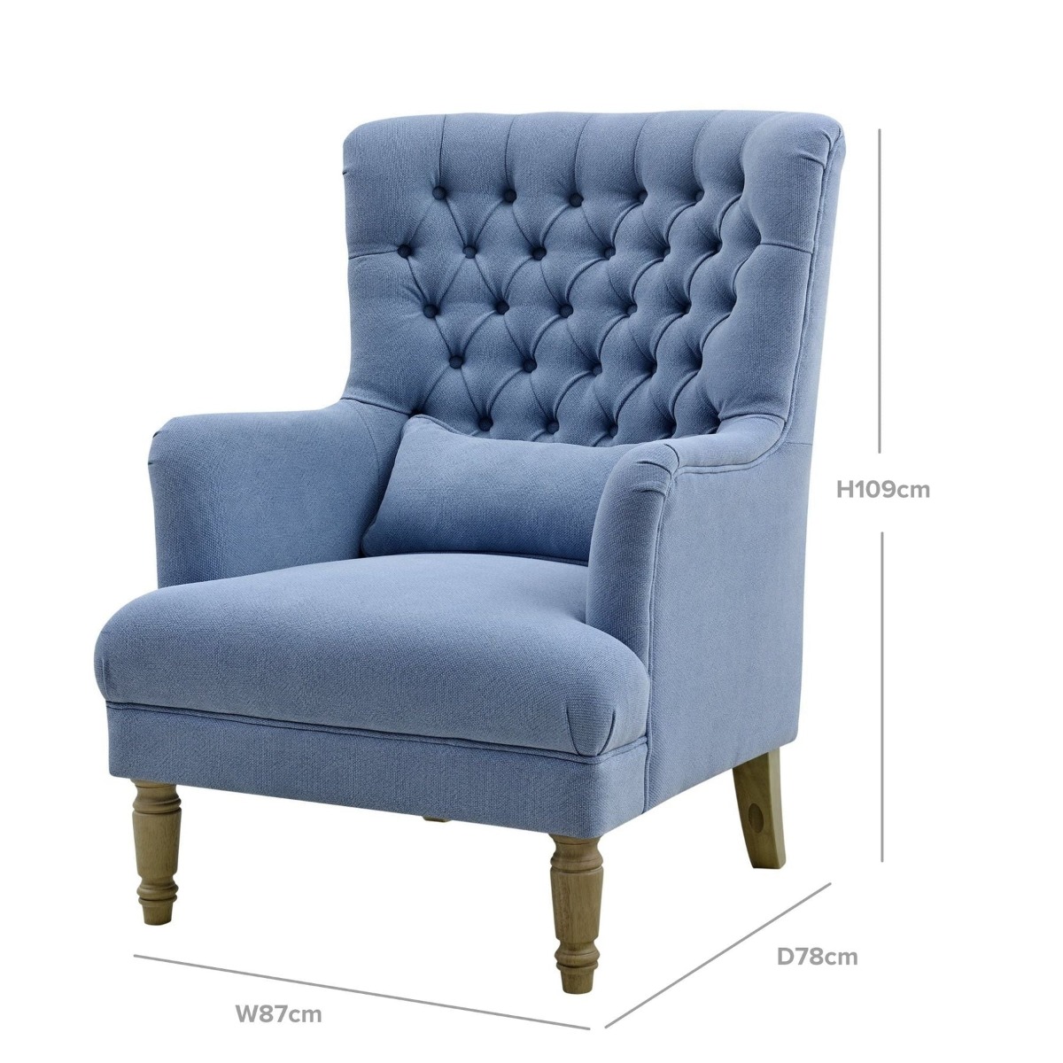 Bayside Hamptons Buttoned Armchair Linen Blend Slate Blue, 78cm x 87cm x 109cm (RRP $1465) - Image 3