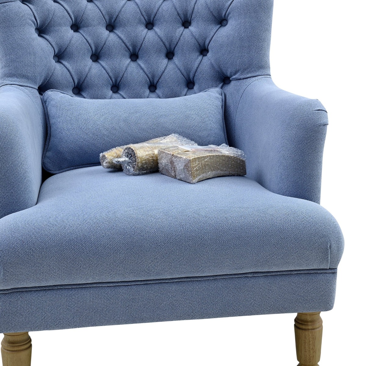 Bayside Hamptons Buttoned Armchair Linen Blend Slate Blue, 78cm x 87cm x 109cm (RRP $1465) - Image 4