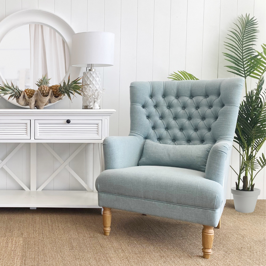 Bayside Hamptons Buttoned Armchair Linen Blend Pistachio, 78cm x 87cm x 109cm (RRP $1465) - Image 10