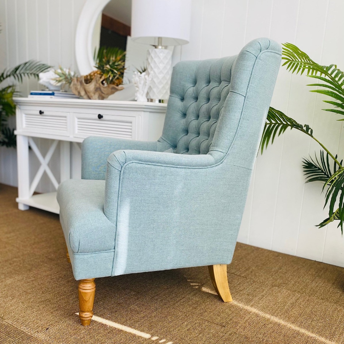 Bayside Hamptons Buttoned Armchair Linen Blend Pistachio, 78cm x 87cm x 109cm (RRP $1465) - Image 11