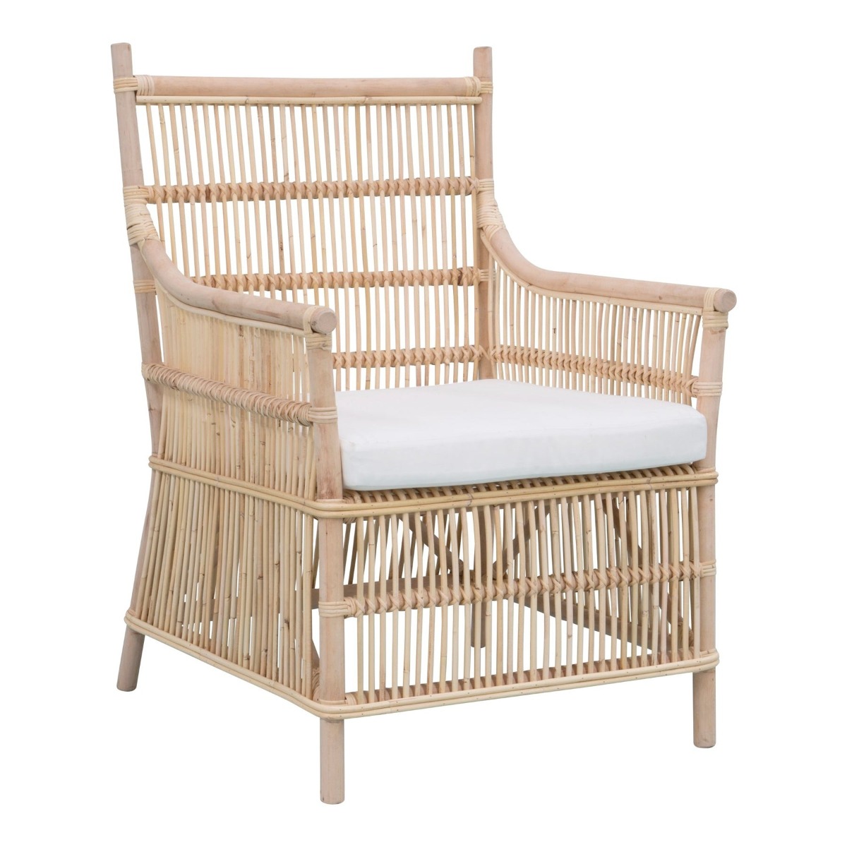 Haiti Wicker Armchair with Cushion - Outdoor Under-Cover Natural, W 79cm D 70cm H 101cm (RRP $599)