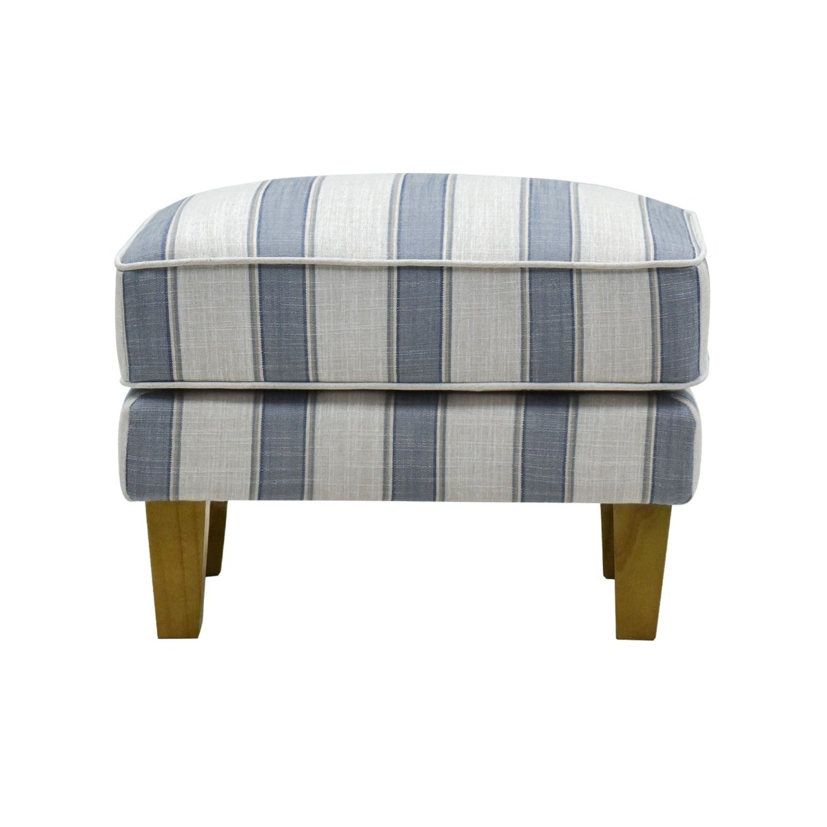 Bondi Hamptons Ottoman Blue Sky Stripe W/White Piping, 60cm x 40cm x 40cm (RRP $499)