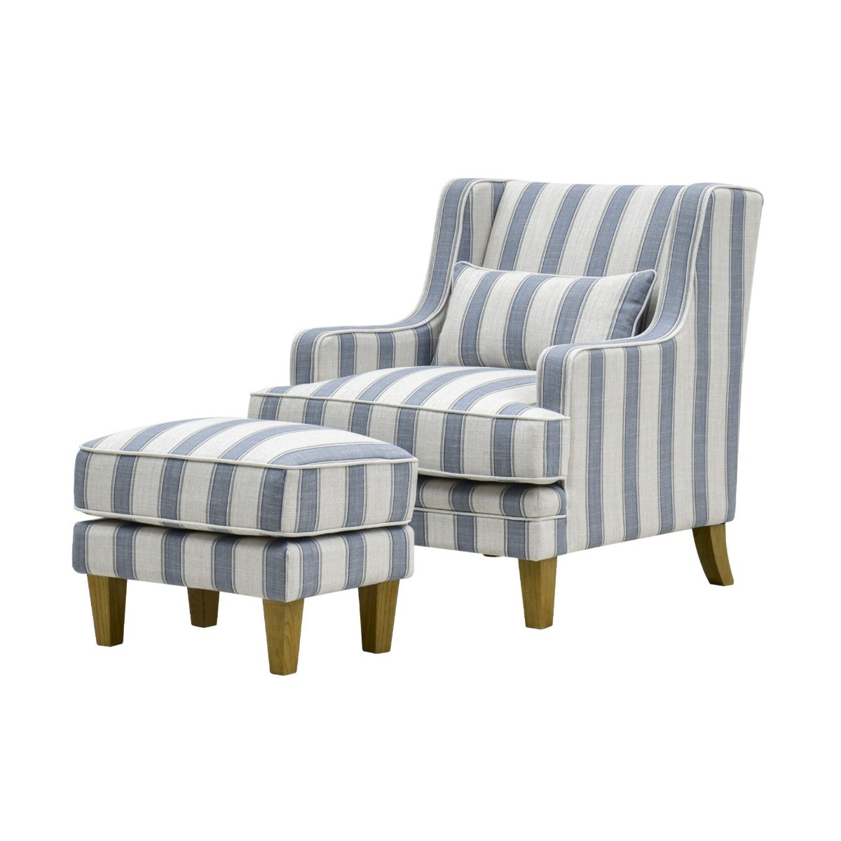 Bondi Hamptons Ottoman Blue Sky Stripe W/White Piping, 60cm x 40cm x 40cm (RRP $499) - Image 2