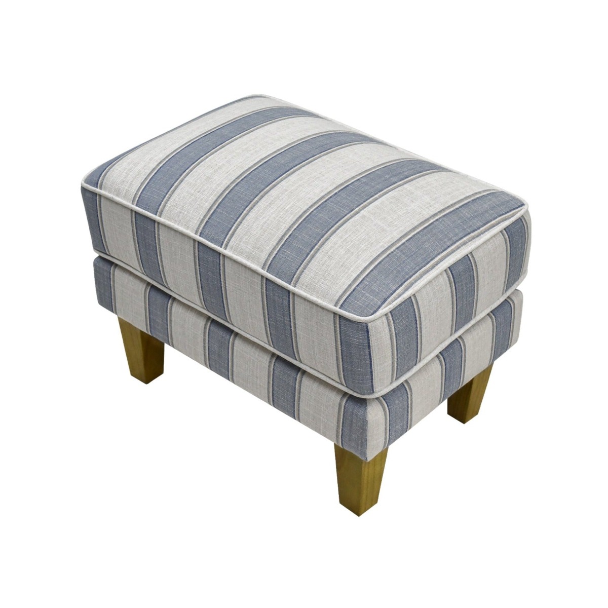 Bondi Hamptons Ottoman Blue Sky Stripe W/White Piping, 60cm x 40cm x 40cm (RRP $499) - Image 3