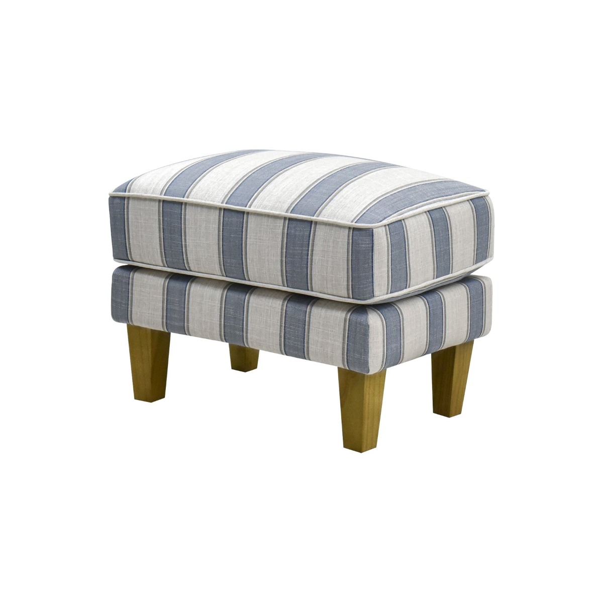 Bondi Hamptons Ottoman Blue Sky Stripe W/White Piping, 60cm x 40cm x 40cm (RRP $499) - Image 4