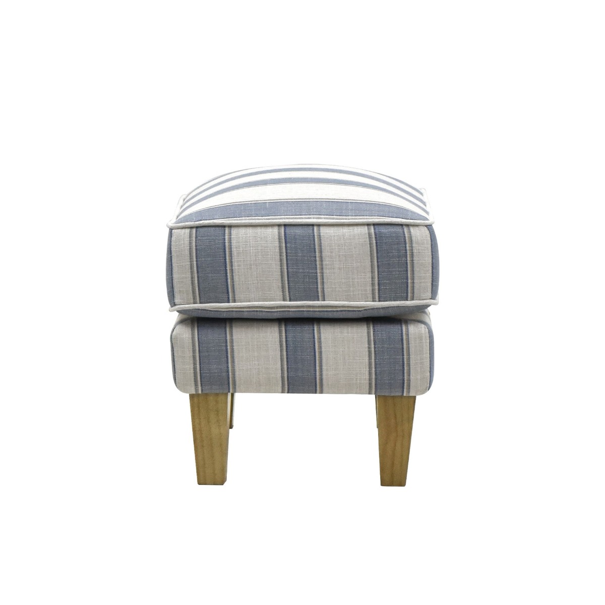 Bondi Hamptons Ottoman Blue Sky Stripe W/White Piping, 60cm x 40cm x 40cm (RRP $499) - Image 5