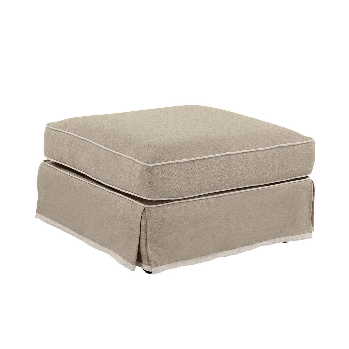 Noosa Hamptons Ottoman Natural W/White Piping, W 83cm D 83cm H 45cm (RRP $849) - Image 2
