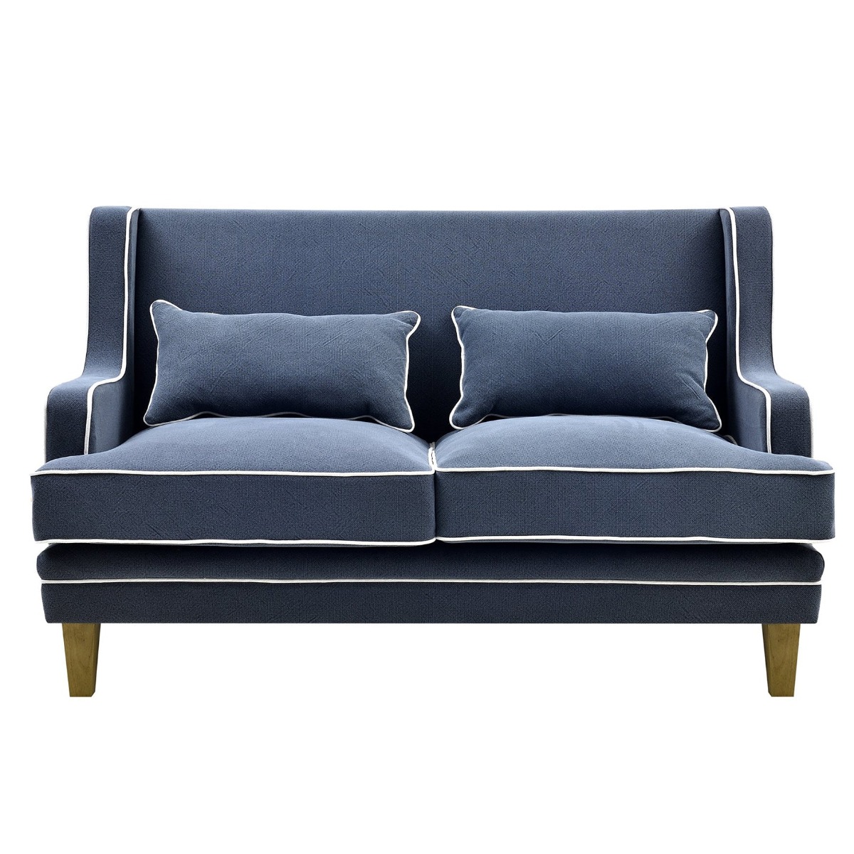 Bondi Hamptons 2 Seat Sofa Navy W/White Piping, W 155cm D 92cm H 94cm (RRP $1999)