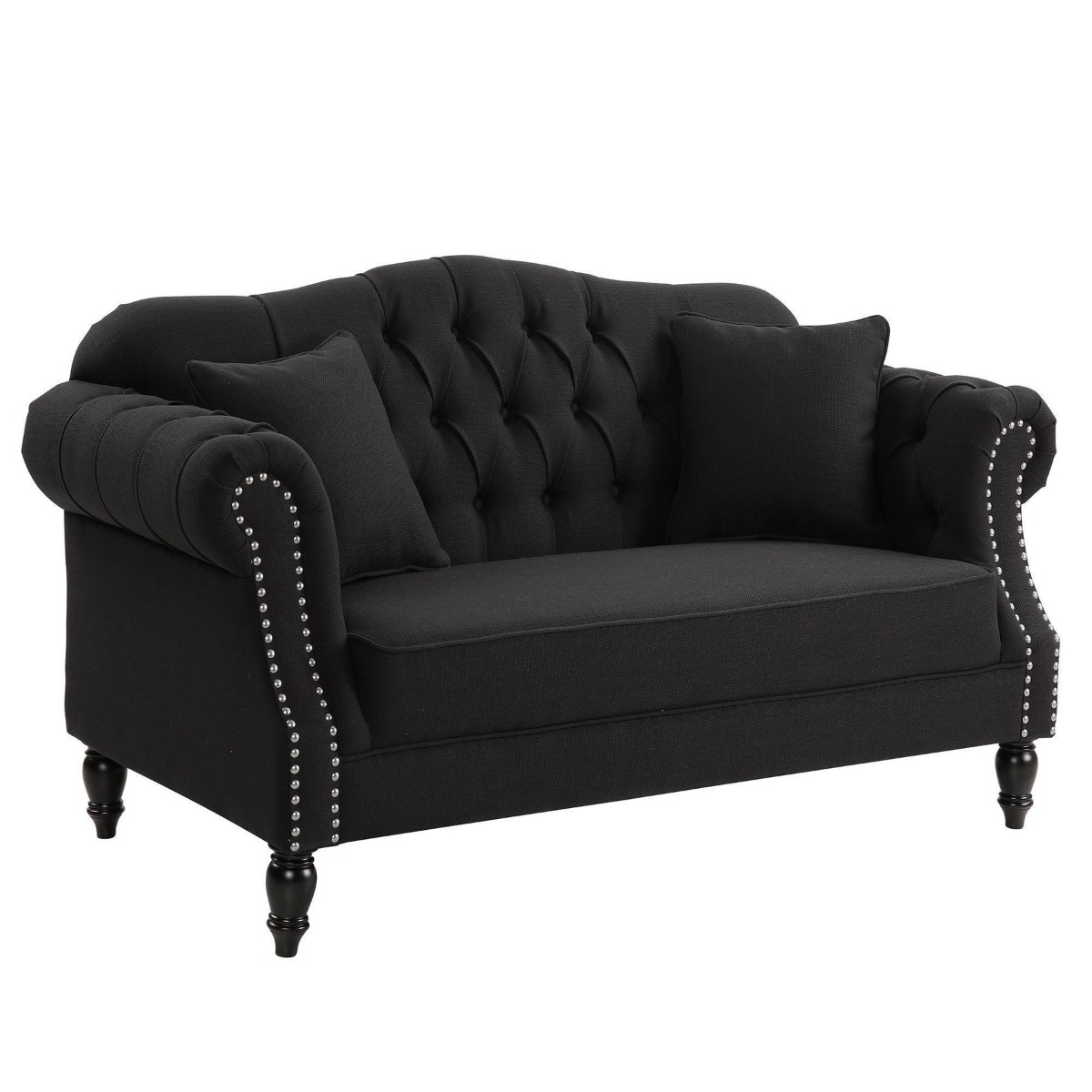 Vaucluse Buttoned Tuffed 2 Seat Sofa Charcoal W/ Studs, W 177cm D 87cm H 90cm (RRP $2299) - Image 2