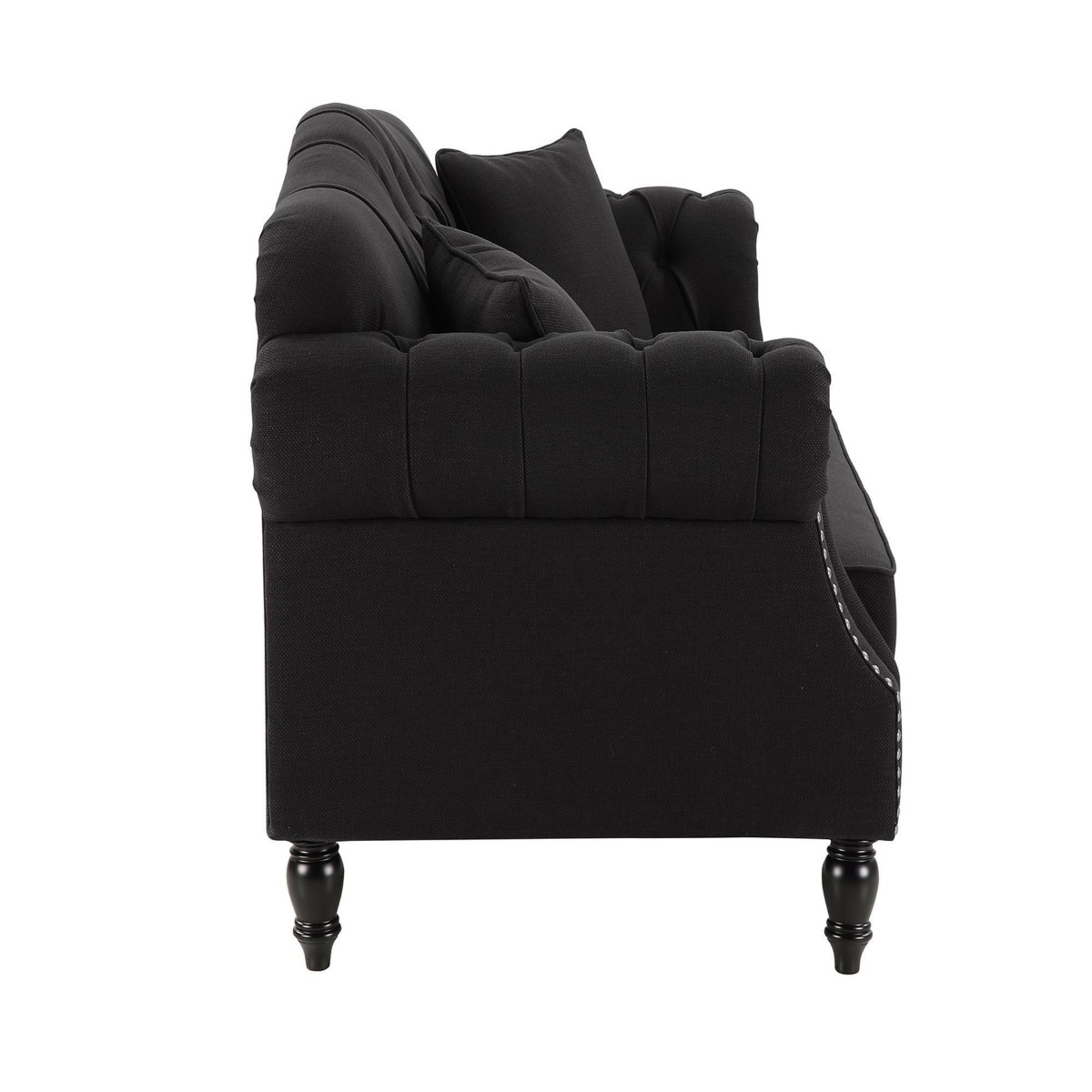 Vaucluse Buttoned Tuffed 2 Seat Sofa Charcoal W/ Studs, W 177cm D 87cm H 90cm (RRP $2299) - Image 3