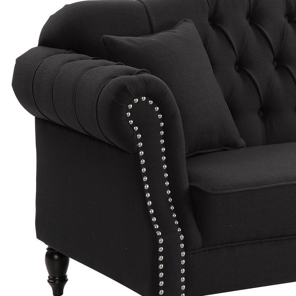 Vaucluse Buttoned Tuffed 2 Seat Sofa Charcoal W/ Studs, W 177cm D 87cm H 90cm (RRP $2299) - Image 5