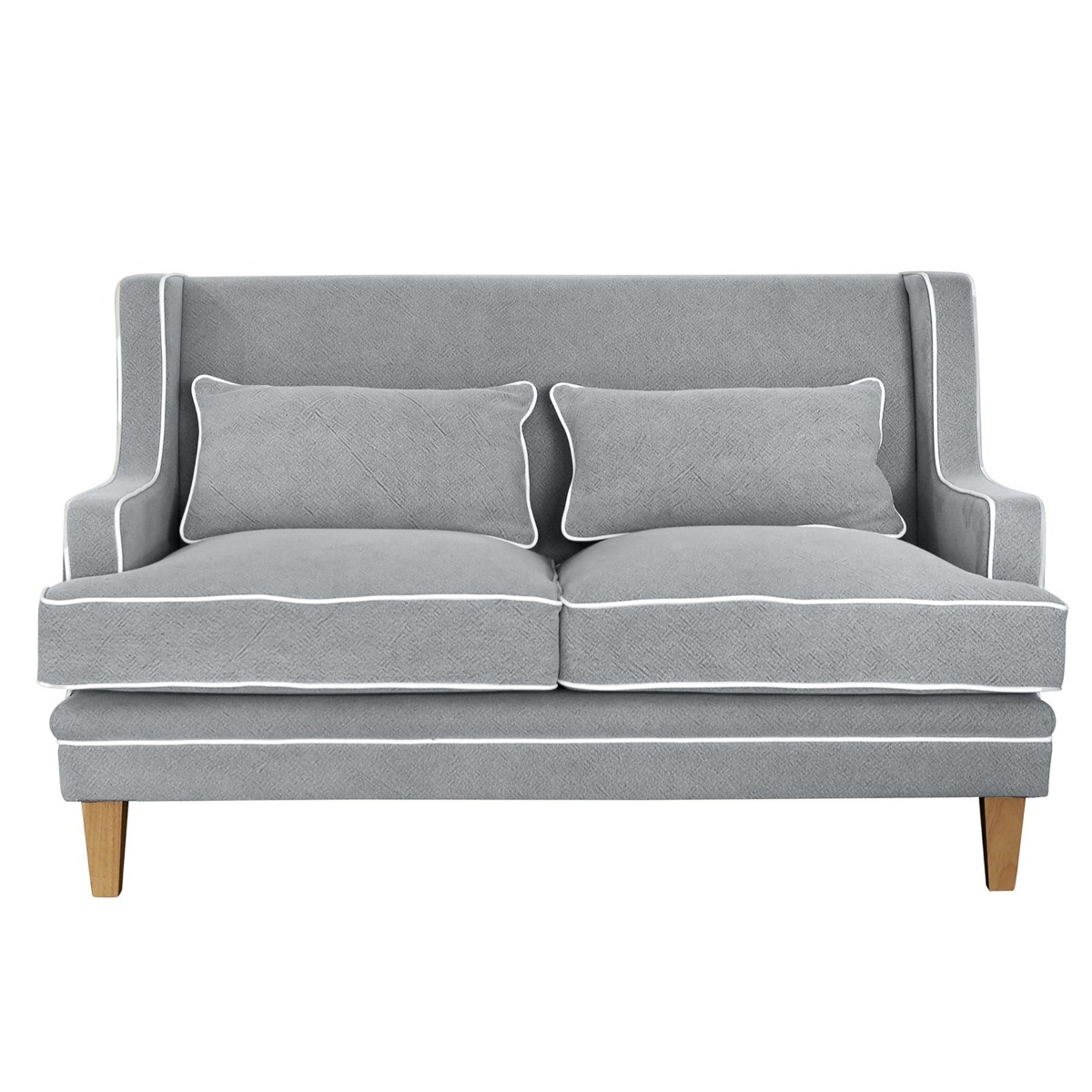 Bondi Hamptons 2 Seat Sofa Grey W/White Piping, W 155cm D 92cm H 94cm (RRP $1999)