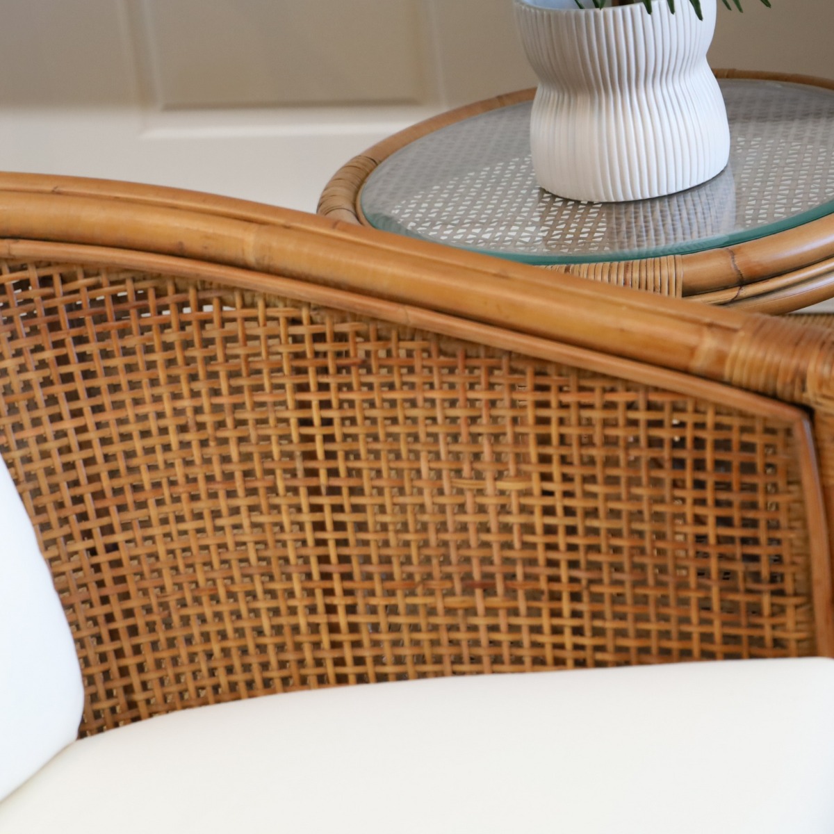 Cayman 3 Seat Rattan Sofa Cream Cushion Natural, W 220cm D 82cm H 80cm (RRP $2999) - Image 3