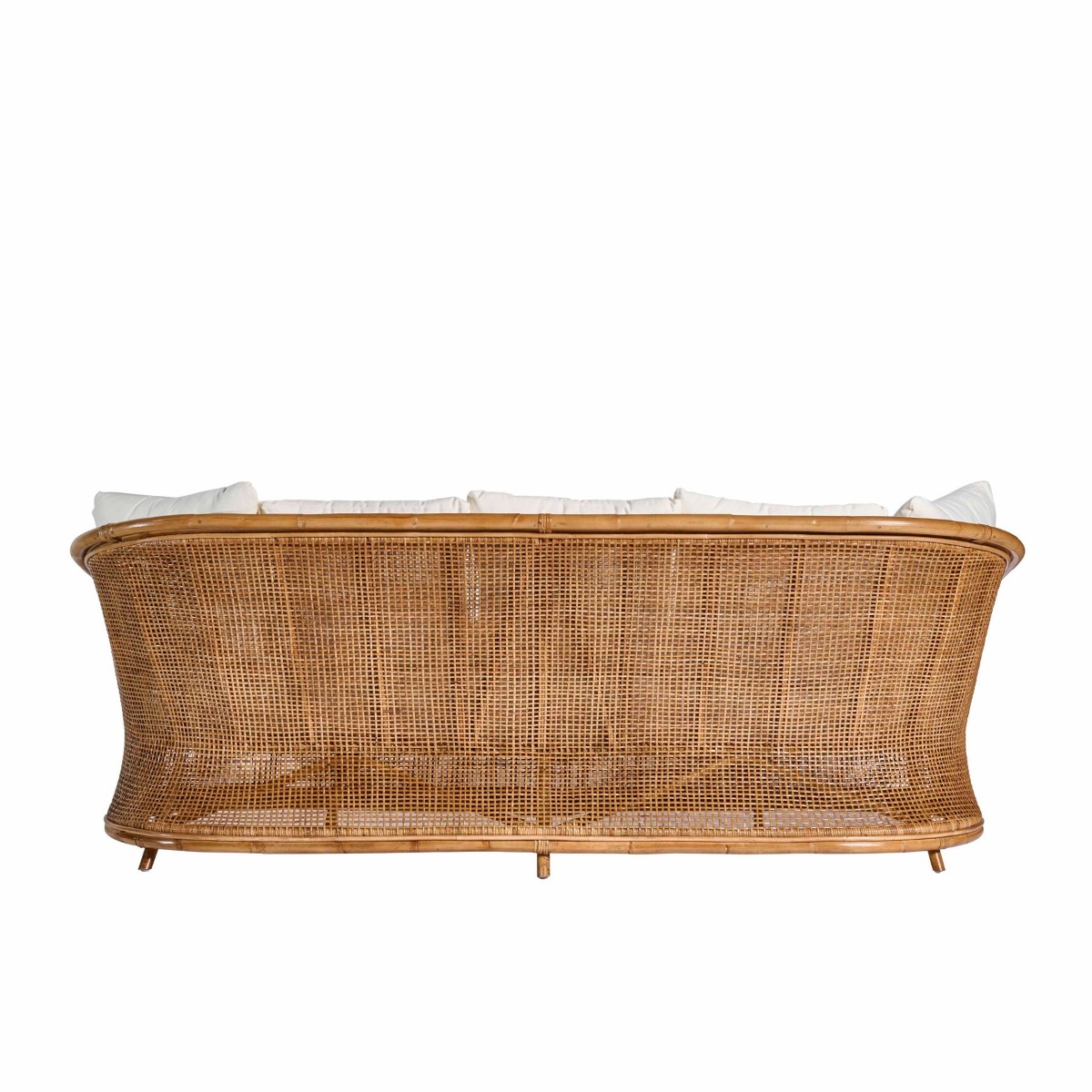Cayman 3 Seat Rattan Sofa Cream Cushion Natural, W 220cm D 82cm H 80cm (RRP $2999) - Image 4