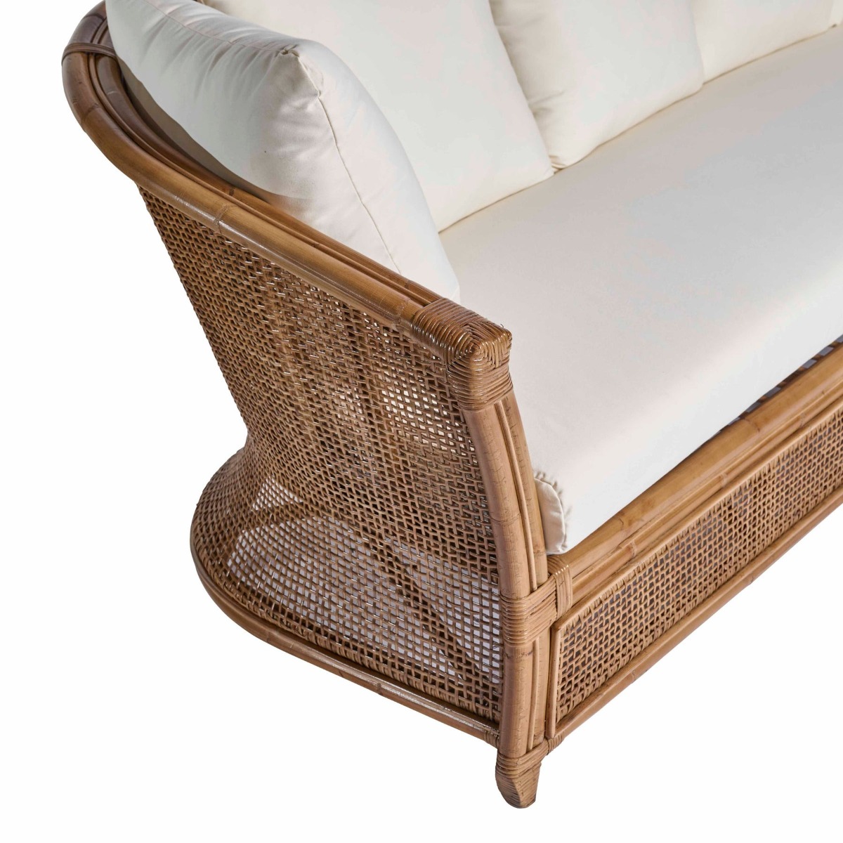 Cayman 3 Seat Rattan Sofa Cream Cushion Natural, W 220cm D 82cm H 80cm (RRP $2999) - Image 5