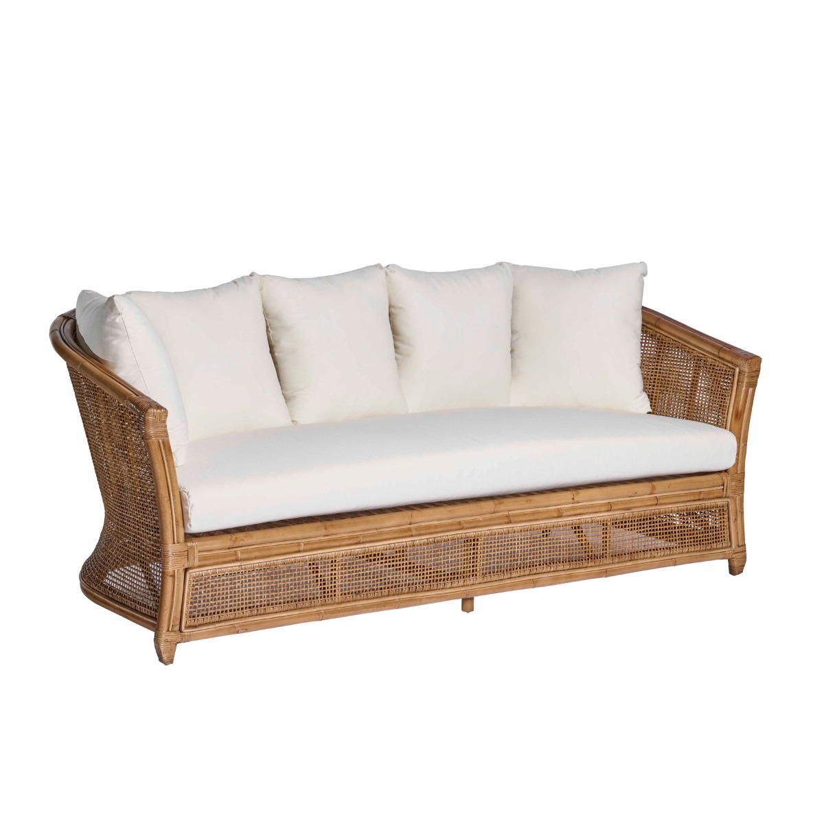 Cayman 3 Seat Rattan Sofa Cream Cushion Natural, W 220cm D 82cm H 80cm (RRP $2999) - Image 6