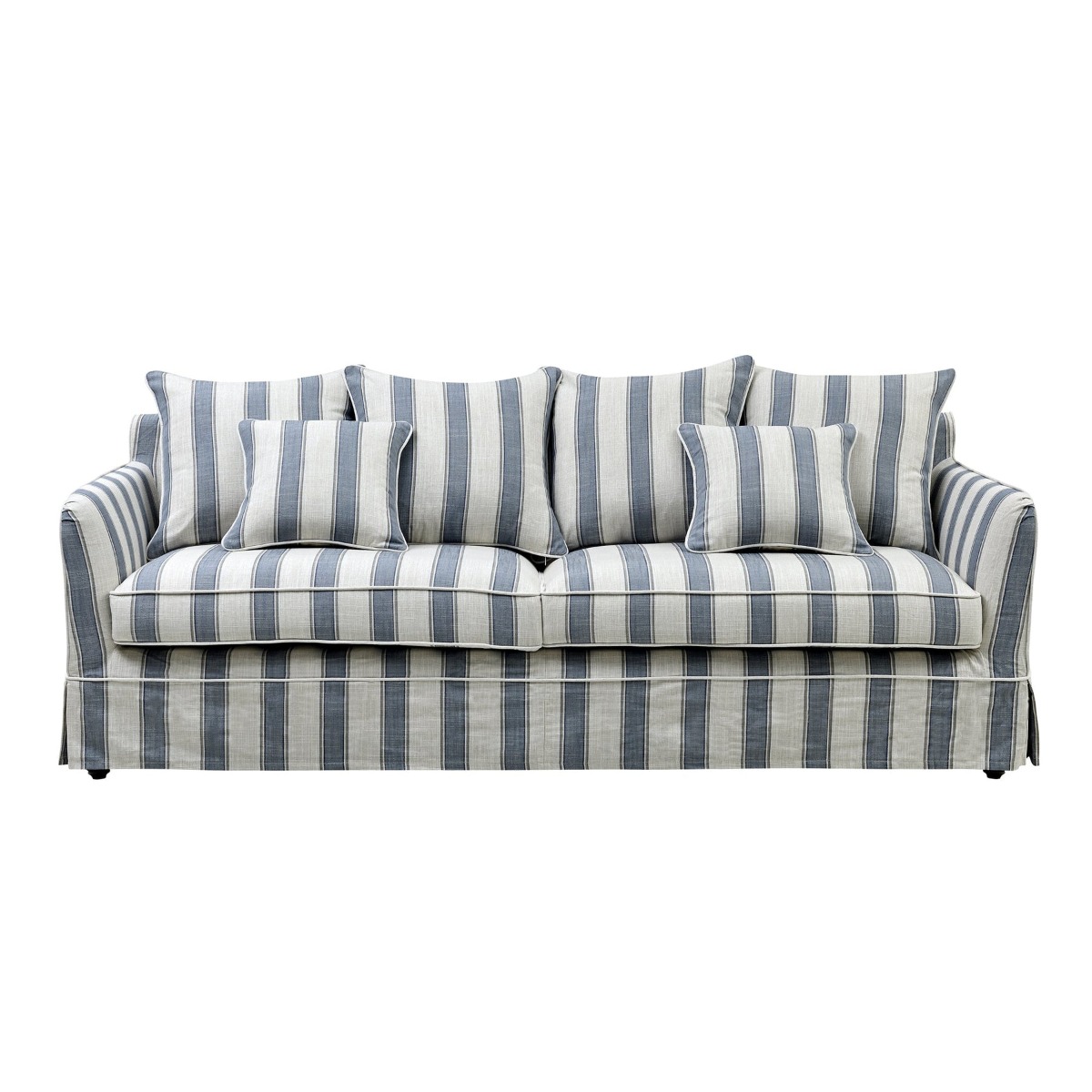 Noosa Hamptons 3 Seat Queen Sofa Bed Sky Blue Stripe, W 221cm D 91cm H 80cm (RRP $4279)