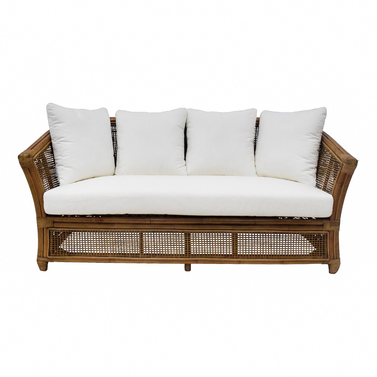 Cayman 2 Seat Rattan Sofa Cream Cushion Natural, W 179cm D 80cm H 80cm (RRP $1999)