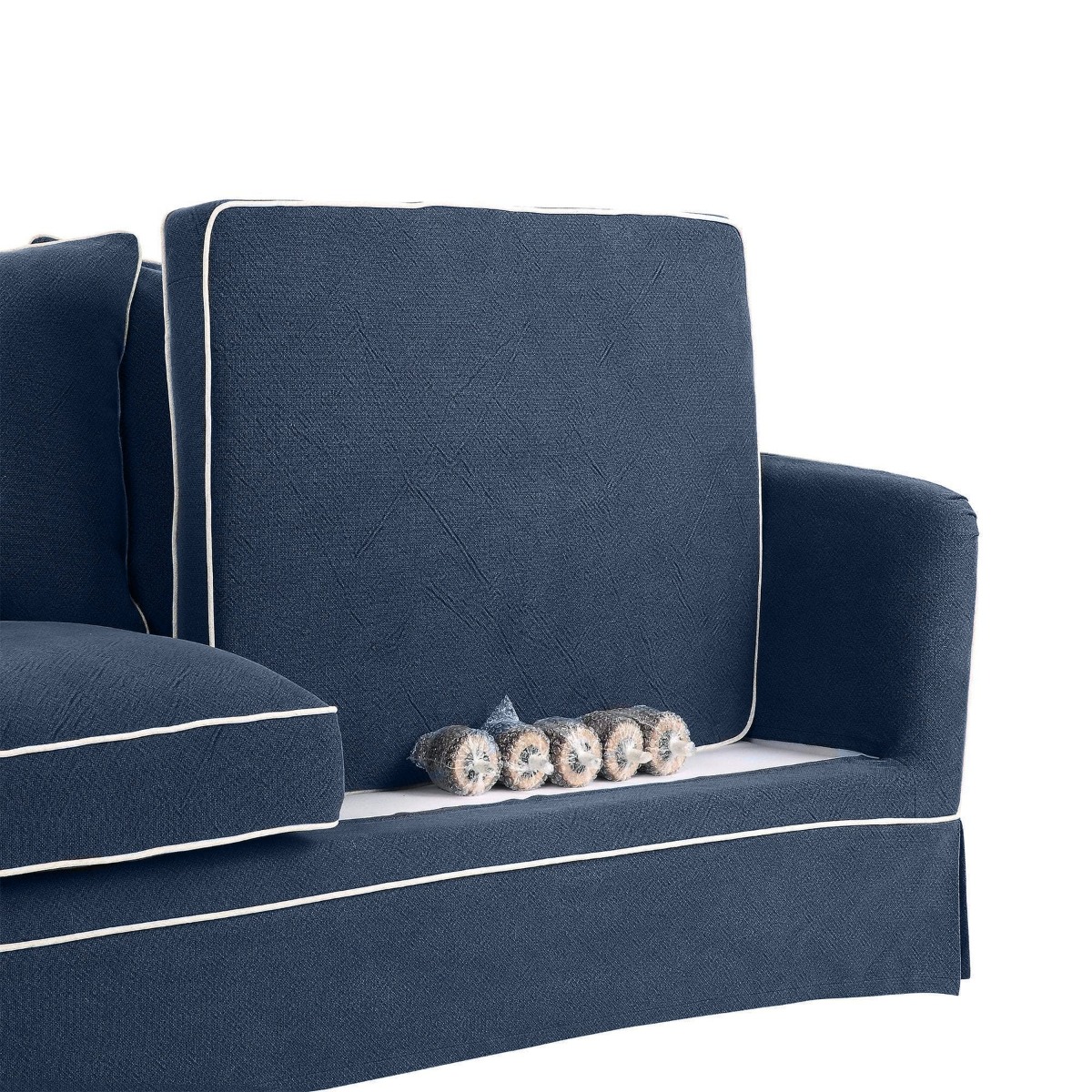 Noosa Hamptons 3 Seat Sofa Navy W/White Piping, W 221cm D 91cm H 80cm (RRP $3299) - Image 4