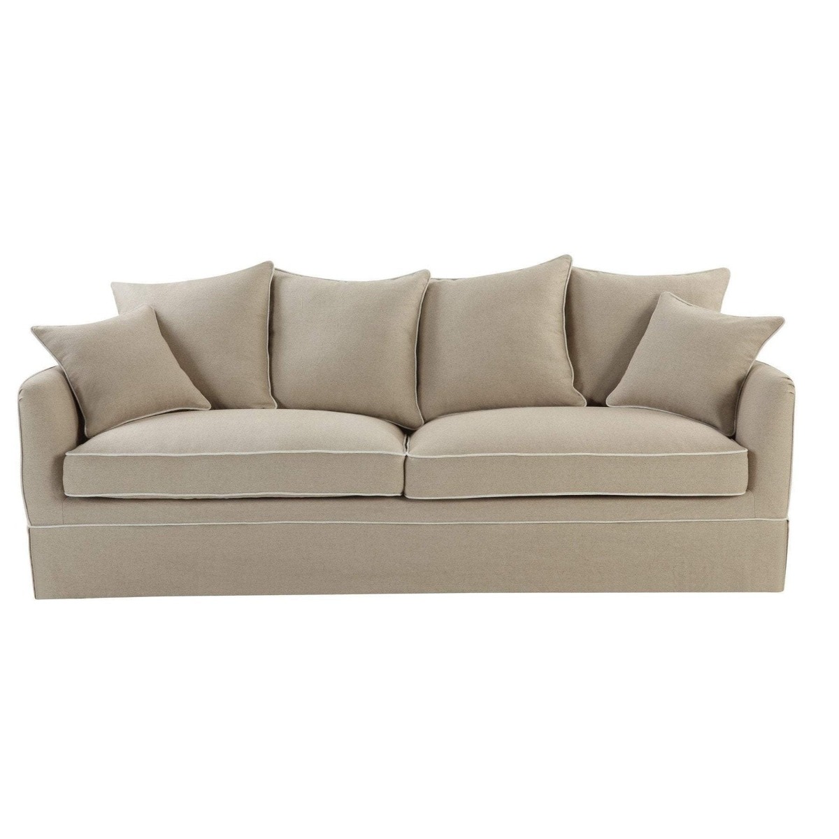 Noosa Hamptons 3 Seat Sofa Natural W/White Piping, W 221cm D 91cm H 80cm (RRP $3299)