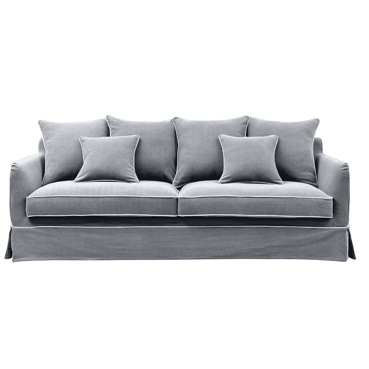 Noosa Hamptons 3 Seat Sofa Grey W/White Piping, W 221cm D 91cm H 80cm (RRP $3299)