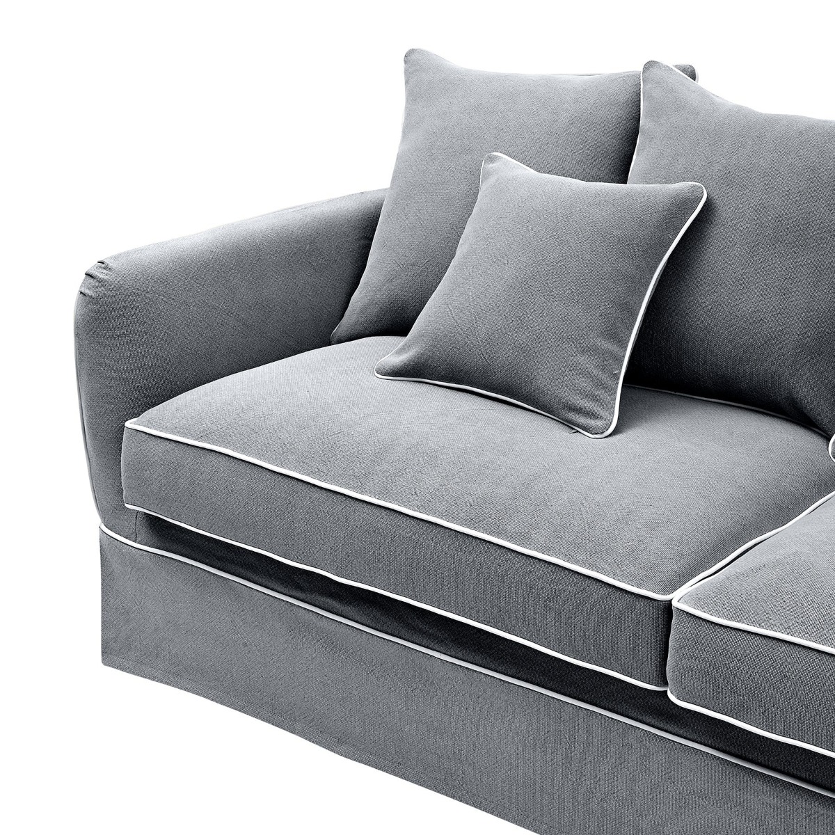 Noosa Hamptons 3 Seat Sofa Grey W/White Piping, W 221cm D 91cm H 80cm (RRP $3299) - Image 2