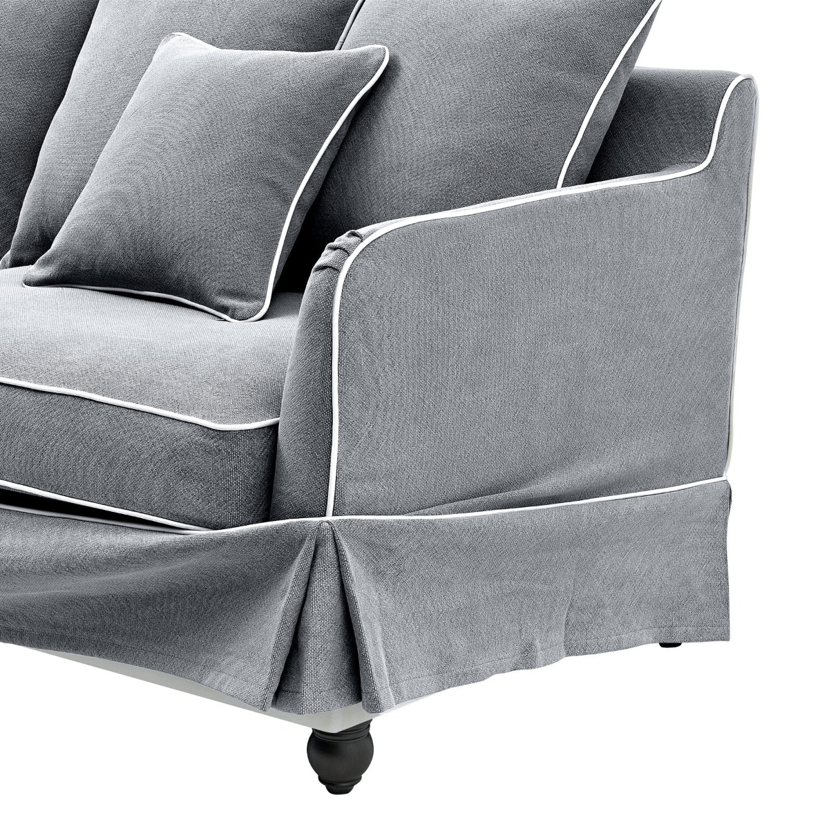 Noosa Hamptons 3 Seat Sofa Grey W/White Piping, W 221cm D 91cm H 80cm (RRP $3299) - Image 5