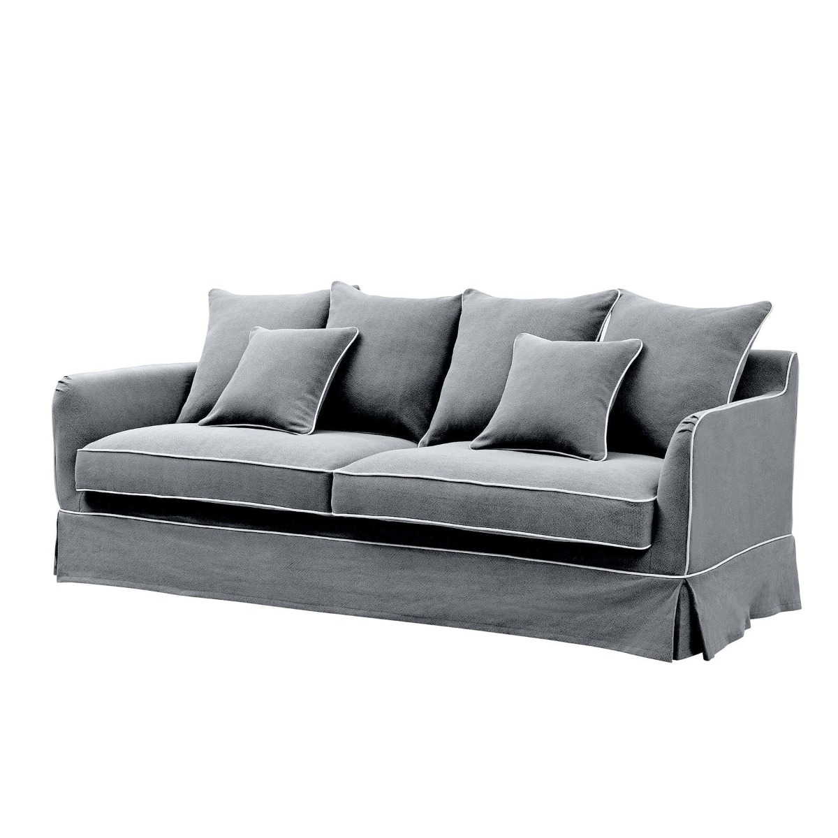 Noosa Hamptons 3 Seat Sofa Grey W/White Piping, W 221cm D 91cm H 80cm (RRP $3299) - Image 11