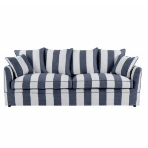 wp-image-tigress-48578.jpg Noosa Hamptons 3 Seat Sofa Denim/Cream Stripe, W 221cm D 91cm H 80cm (RRP $3299)