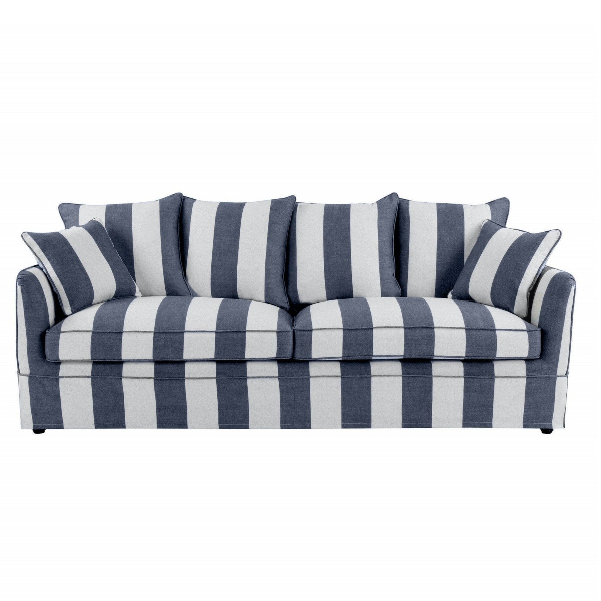Noosa Hamptons 3 Seat Sofa Denim/Cream Stripe, W 221cm D 91cm H 80cm (RRP $3299)