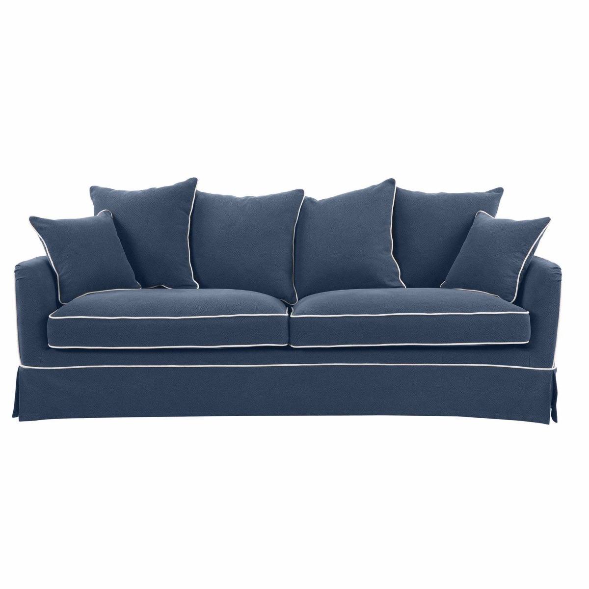 Noosa Hamptons 3 Seat Queen Sofa Bed Navy W/White Piping, W 221cm D 91cm H 80cm (RRP $4279)