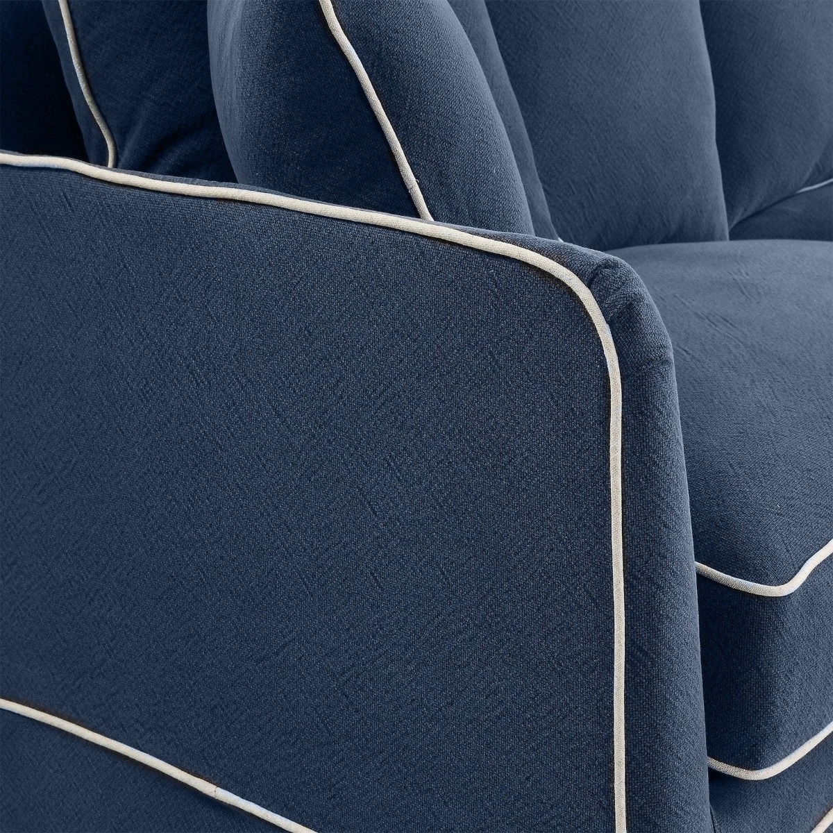 Noosa Hamptons 3 Seat Queen Sofa Bed Navy W/White Piping, W 221cm D 91cm H 80cm (RRP $4279) - Image 6