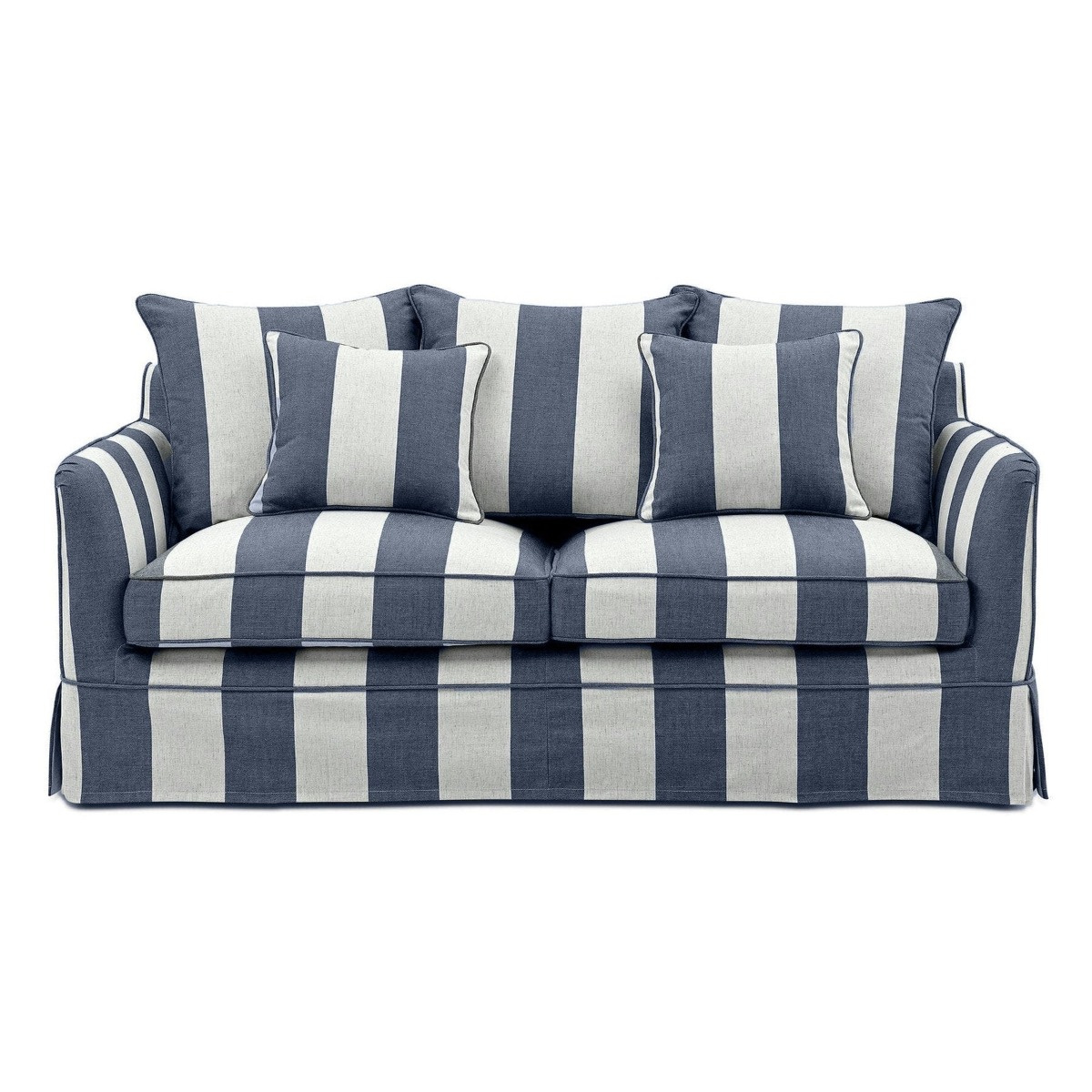 Noosa Hamptons 2 Seat Sofa Denim/Cream Stripe, W 170cm D 91cm H 80cm (RRP $2279)